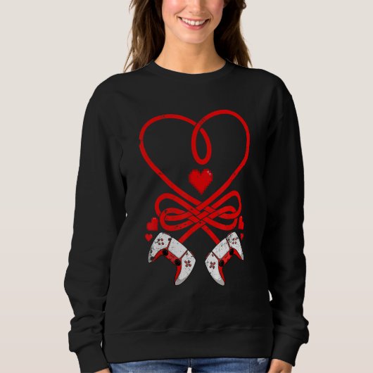 Video Gamer Valentines Day Shirt Controllers Heart スウェットシャツ (正面)