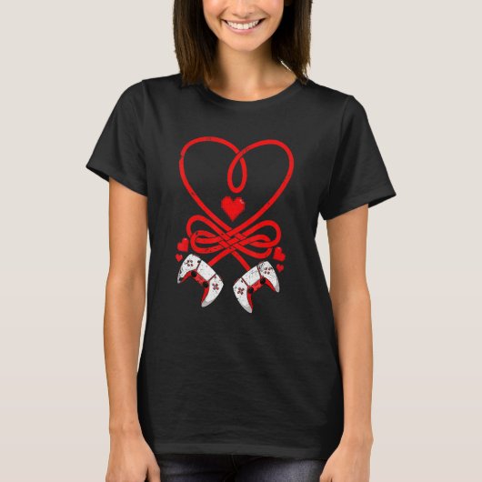 Video Gamer Valentines Day Shirt Controllers Heart Tシャツ (正面)