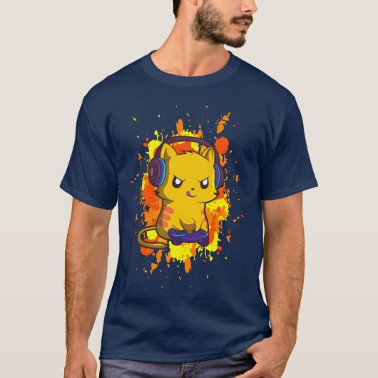 Video Gaming Cat Gift for a Video Games Player vin Tシャツ (正面)