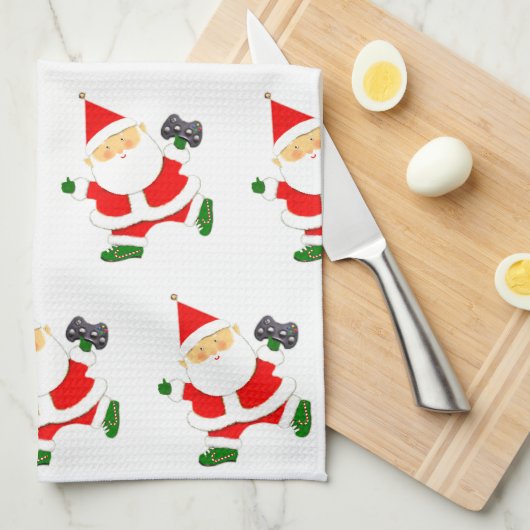 Video Gaming Christmas Holiday キッチンタオル (四つ折り)