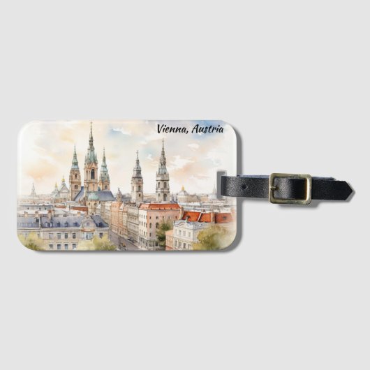 Vienna Austria Panorama View Watercolor Painting ラゲッジタグ (正面横)
