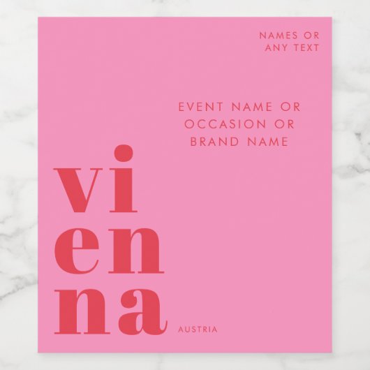 Vienna Austria red pink typography ワインラベル (シングルラベル)