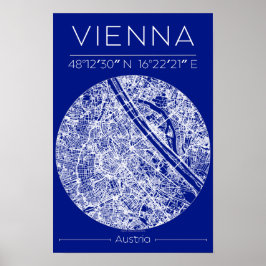 Vienna Blueprint City Map Poster Minimal Wall Art ポスター