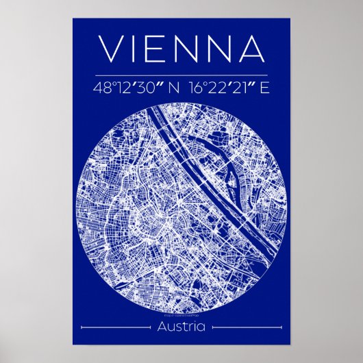 Vienna Blueprint City Map Poster Minimal Wall Art ポスター (正面)