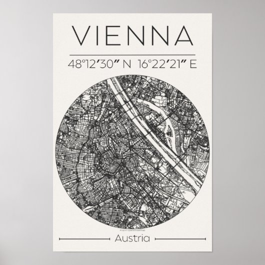 Vienna City Map Poster – Charcoal Minimal Wall Art ポスター (正面)