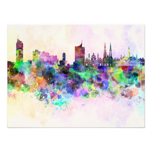 Vienna skyline in watercolor background フォトプリント            (正面)