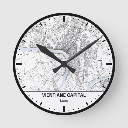 Vientiane Clock City Line Art ラウンド壁時計 (正面)