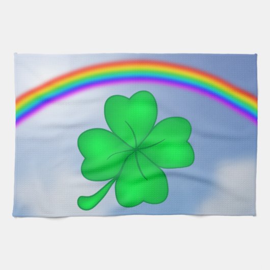 Vierblättriges Kleeblatt mit Regenbogen キッチンタオル (横)
