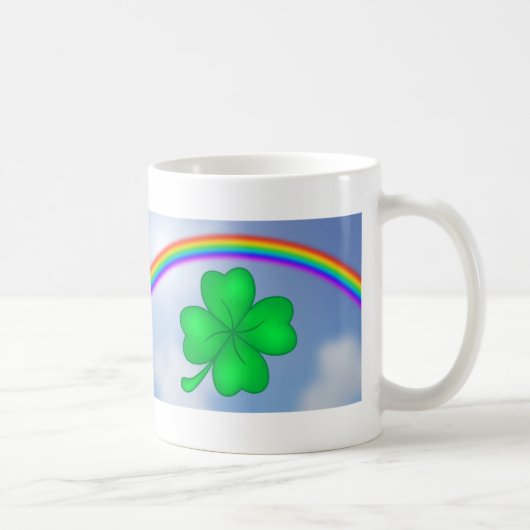 Vierblättriges Kleeblatt mit Regenbogen コーヒーマグカップ (右)