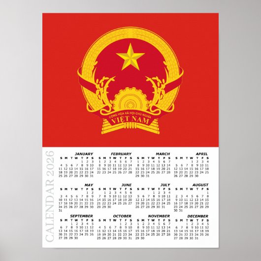 Vietnam 2026 Calendar, Large, Vietnamese Flag ポスター (正面)