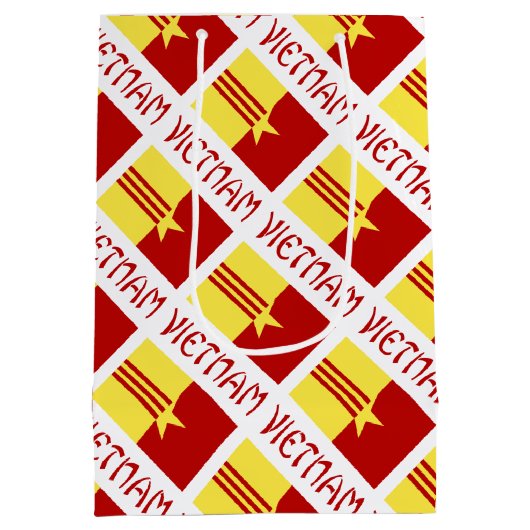 Vietnam and Vietnamese Unity Flag Tiled Your Name ミディアムペーパーバッグ (裏面)