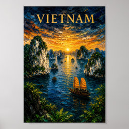 Vietnam: Golden Sunset Halong Bay Art Souvenir ポスター