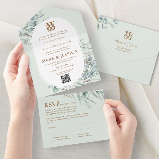 Vietnamese Eucalyptus Round Frame Wedding オールインワン招待状