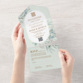 Vietnamese Eucalyptus Round Frame Wedding オールインワン招待状 (貼ってはがせる)