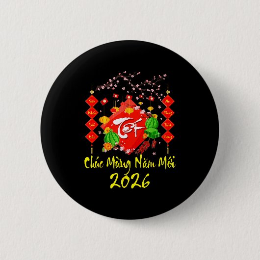 Vietnamese Lunar New Year 2026 Tet Viet Chuc Mung  缶バッジ (正面)