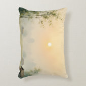 Vietnamese Morning Mist Village Watercolor Art アクセントクッション (正面(垂直))