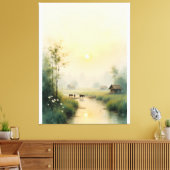 Vietnamese Morning Mist Village Watercolor Art キャンバスプリント (インサイチュ (リビング))