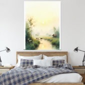 Vietnamese Morning Mist Village Watercolor Art キャンバスプリント (インサイチュ (寝室))