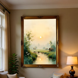 Vietnamese Morning Mist Village Watercolor Art キャンバスプリント