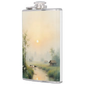 Vietnamese Morning Mist Village Watercolor Art フラスク (左)