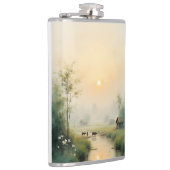 Vietnamese Morning Mist Village Watercolor Art フラスク (右)