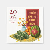 Vietnamese Tet 2026 with Symbolic Fruits & Flowers スタンダードカクテルナプキン (正面)