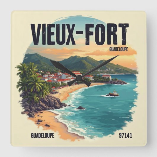 VIEUX-FORT GUADELOUPE スクエア壁時計 (正面)
