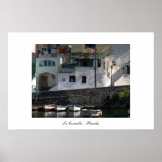 View of Coricella Harbour in Procida ポスター