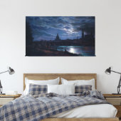 View of Dresden by Moonlight by Johan C Dahl 1839 キャンバスプリント (インサイチュ (寝室))