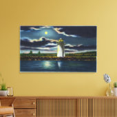 View of Lake Cobbosseecontee Light house at Night キャンバスプリント (インサイチュ (リビング))