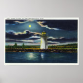 View of Lake Cobbosseecontee Light house at Night ポスター (正面)