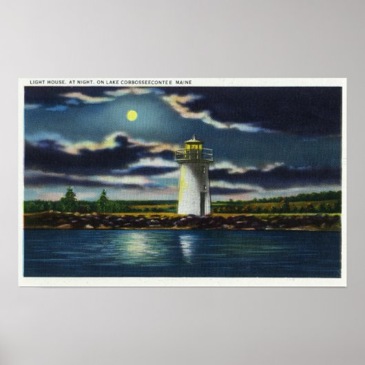 View of Lake Cobbosseecontee Light house at Night ポスター (正面)