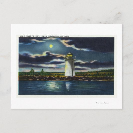 View of Lake Cobbosseecontee Light house at Night ポストカード (正面)