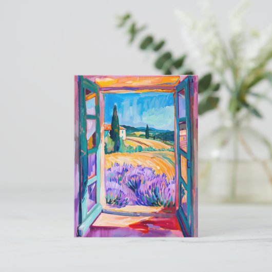 View of Lavender Fields in Summer. Painting ポストカード (スタンド正面)