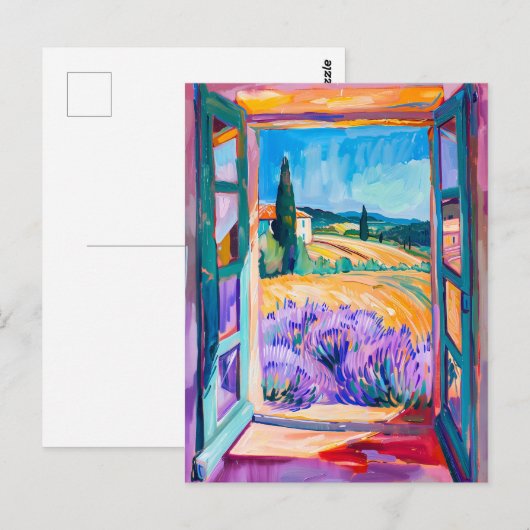 View of Lavender Fields in Summer. Painting ポストカード (正面/裏面)