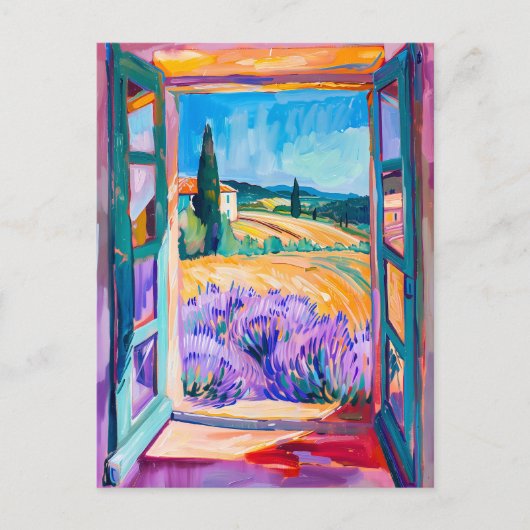 View of Lavender Fields in Summer. Painting ポストカード (正面)