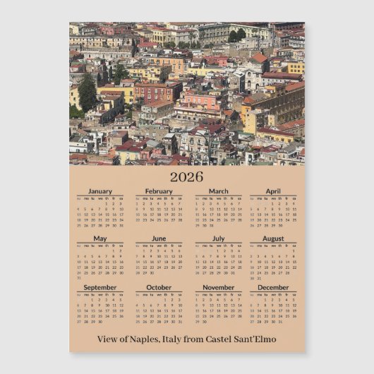 View of Naples, Italy 2026 Calendar Magnetic Card (正面)