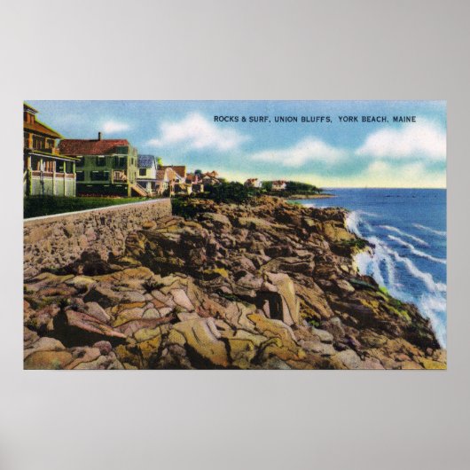 View of Union Bluffs Rocks and Surf at York ポスター (正面)