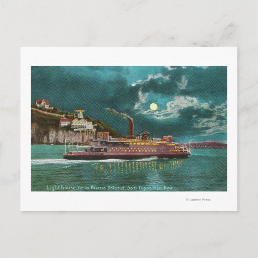 View of Yerba Buena Island Light house at Night ポストカード (正面)