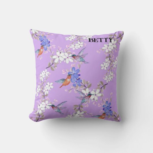 viintage birds purple botanical wallpaper クッション (正面)