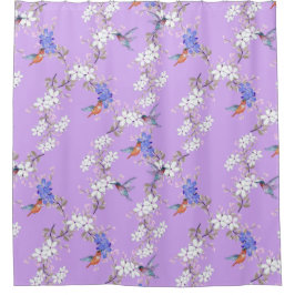 viintage birds purple botanical wallpaper シャワーカーテン
