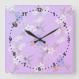 viintage birds purple botanical wallpaper スクエア壁時計