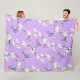 viintage birds purple botanical wallpaper フリースブランケット