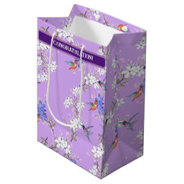 viintage birds purple botanical wallpaper ミディアムペーパーバッグ