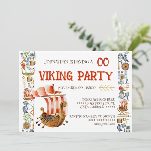 Viking Birthday Invitation Boys 1–7 Galleon ship 招待状 (スタンド正面)