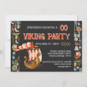 Viking Birthday Invitation Boys 1–7 Navy blue red 招待状 (正面)