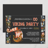 Viking Birthday Invitation Boys 1–7 Navy blue red 招待状 (正面/裏面)
