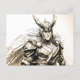 Viking Deity Sketch Pen Drawing of Norse God Loki ポストカード
