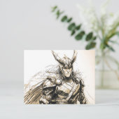 Viking Deity Sketch Pen Drawing of Norse God Loki ポストカード (スタンド正面)
