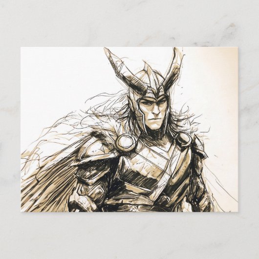 Viking Deity Sketch Pen Drawing of Norse God Loki ポストカード (正面)